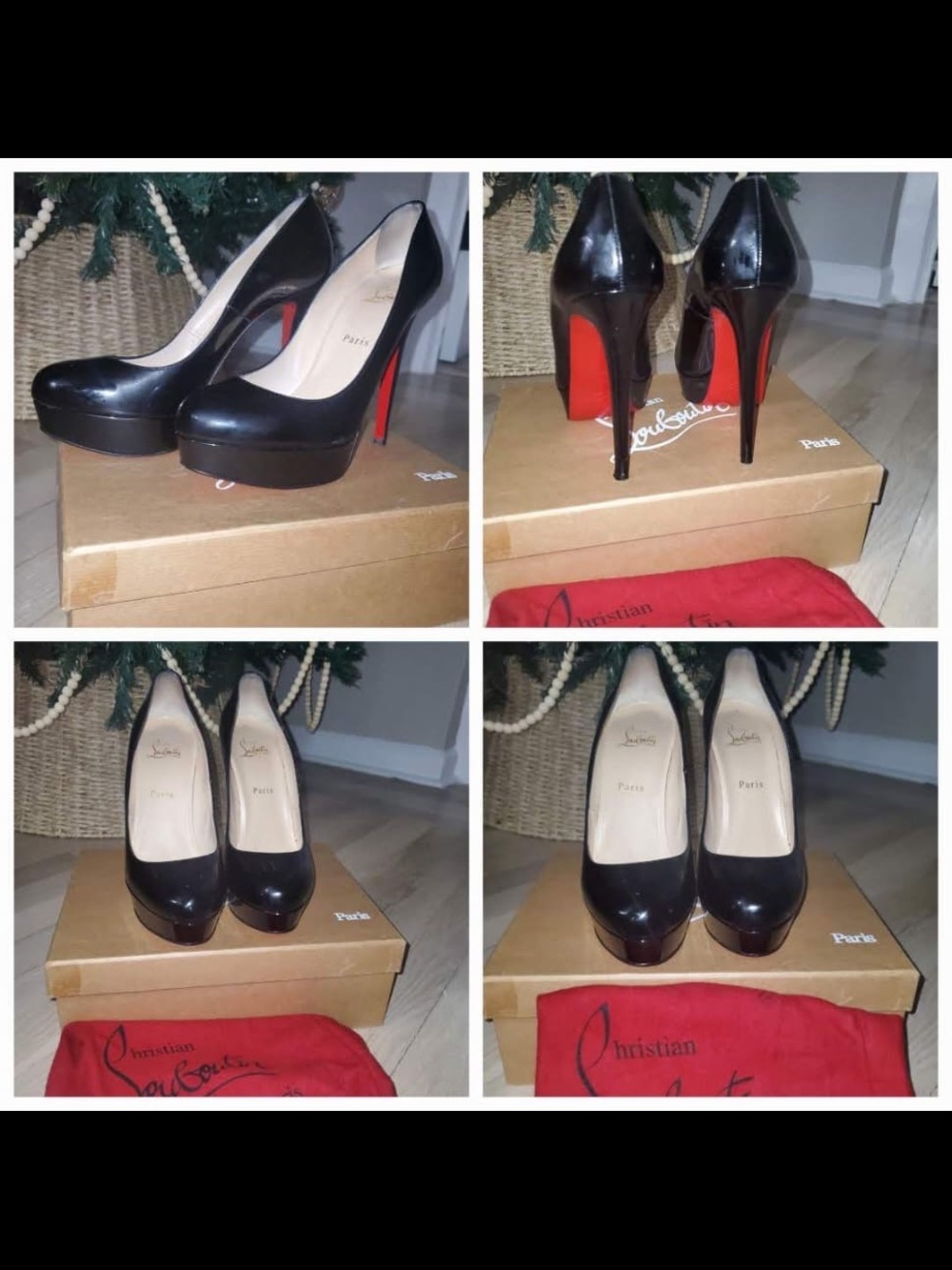 Christian Louboutin Black Patent Leather Platform Stilettos with Red Soles